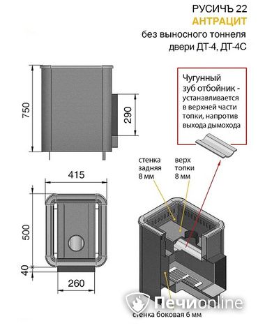 Дровяные печи-каменки Везувий Русичъ Антрацит 22 (ДТ-4С) без выноса в Улан-Удэ